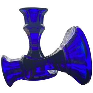 Vintage Libbey Cobalt Blue Worthington Panel Taper Candlestick Candle Holders